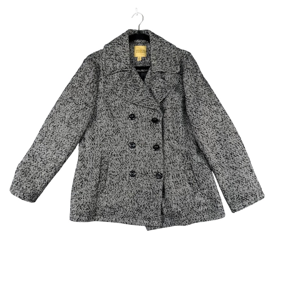 Valerie Stevens Tweed Pea Coat Double Breasted Tailored Classic‎ Outerwear L